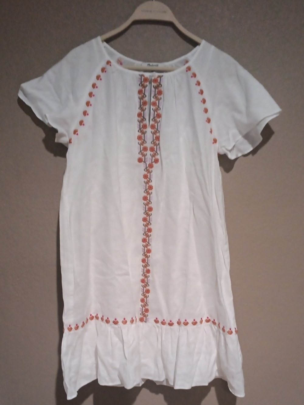 Madewell Embroidered Cotton/Linen Dress with Orange Detail